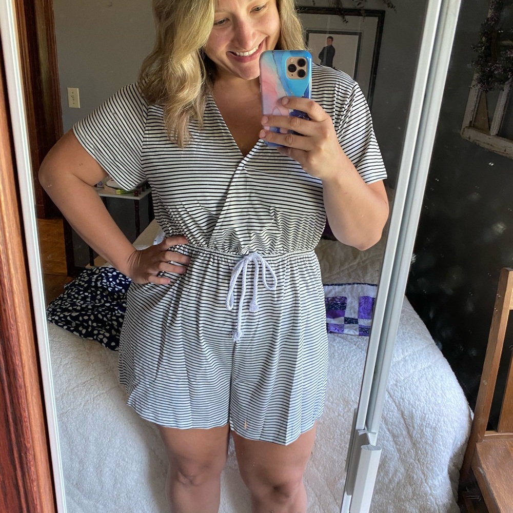 Adorable Striped Romper with Tie Waist